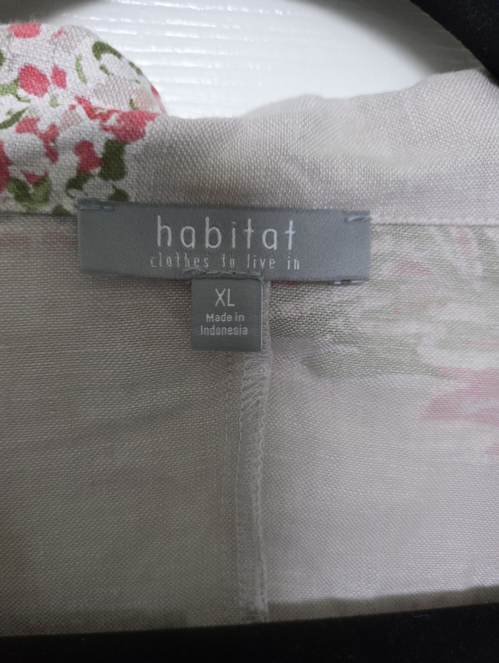 Habitat Beige Linen Cotton Floral Button-Front Midi Dress with Pink Accents XL - Picture 4 of 8